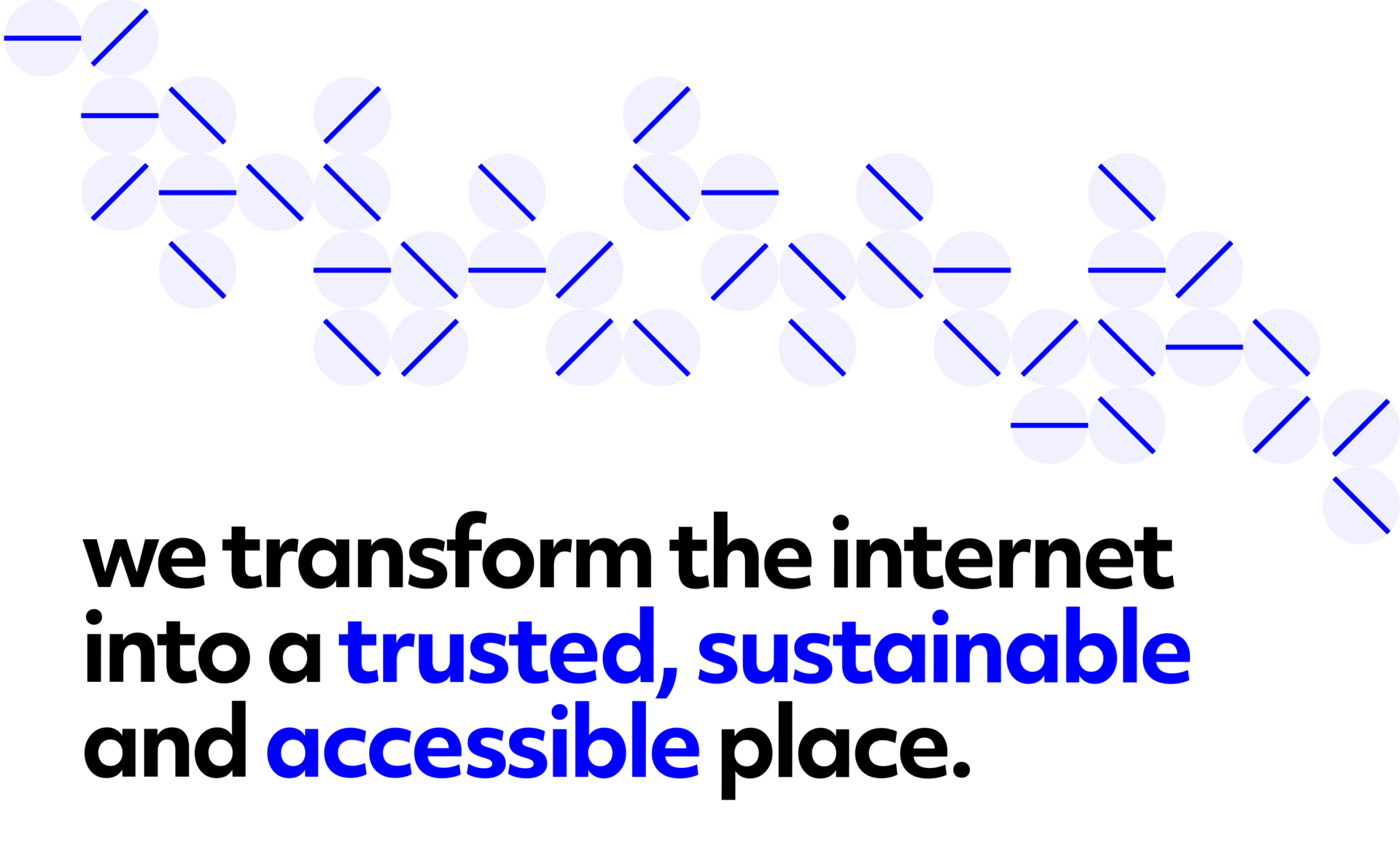 Slide with text: "we transform the internet to a trusted, sustainable and accessible place."