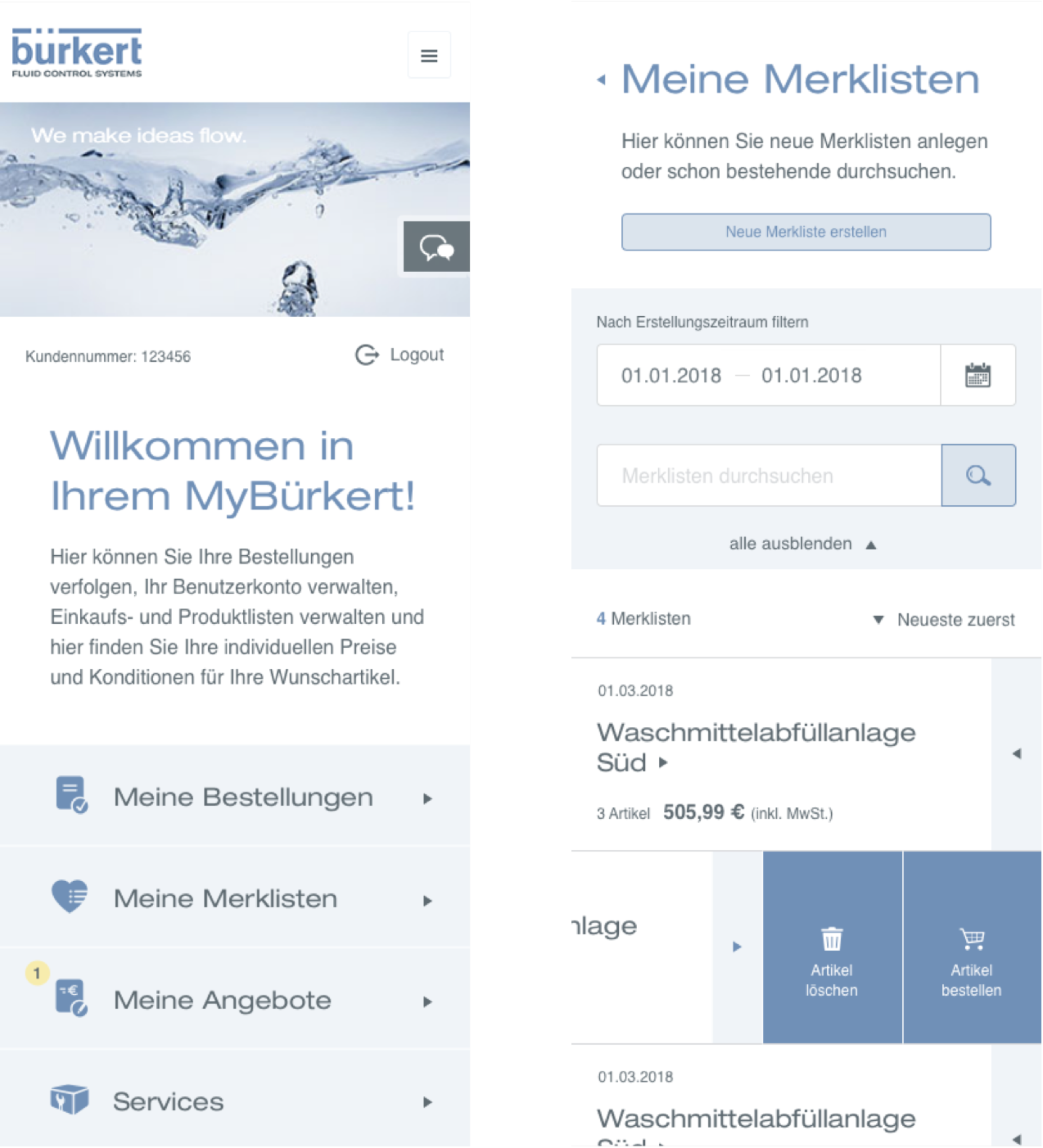 Man sieht 2 Mobile Viewports des Login Bereichs